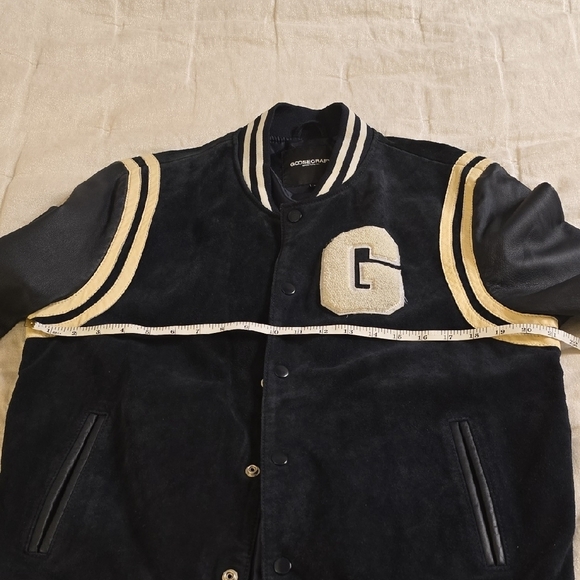 Classic Black and White Varsity Jacket with Letter Patch - Picture 10 of 12